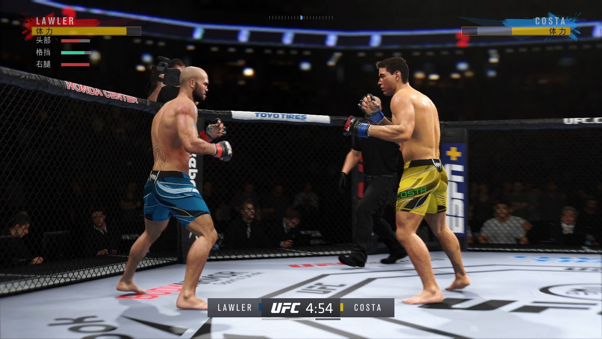 ufc4游戏:罗比劳勒vs保罗.科斯塔,对战最高难度ai