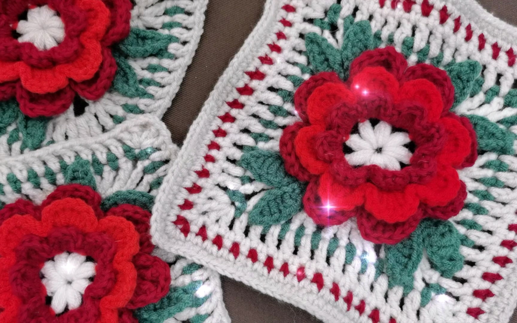 【钩针】96祖母方格96复古玫瑰95