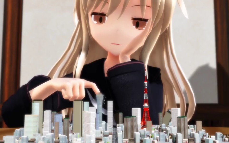 [图][MMD giantess]縮小街を弄る少女-The girl plays a shrunken town[巨大娘]