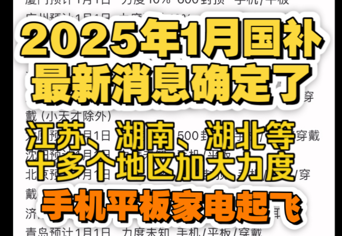 2025年1月国补最新消息,江苏、湖南、湖北等十多个地区有福了,手机平板电脑等加大力度!哔哩哔哩bilibili