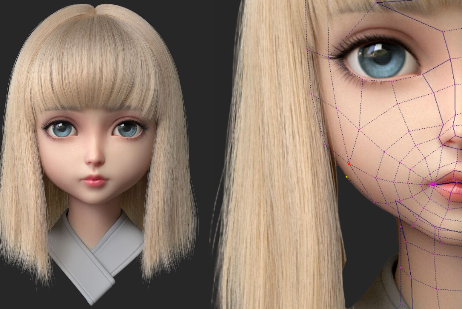 【maya人物建模】金发萝莉模型布线技巧,2小时全流程从模型到上色教程