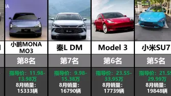 2025年8月新能源轿车销量TOP20