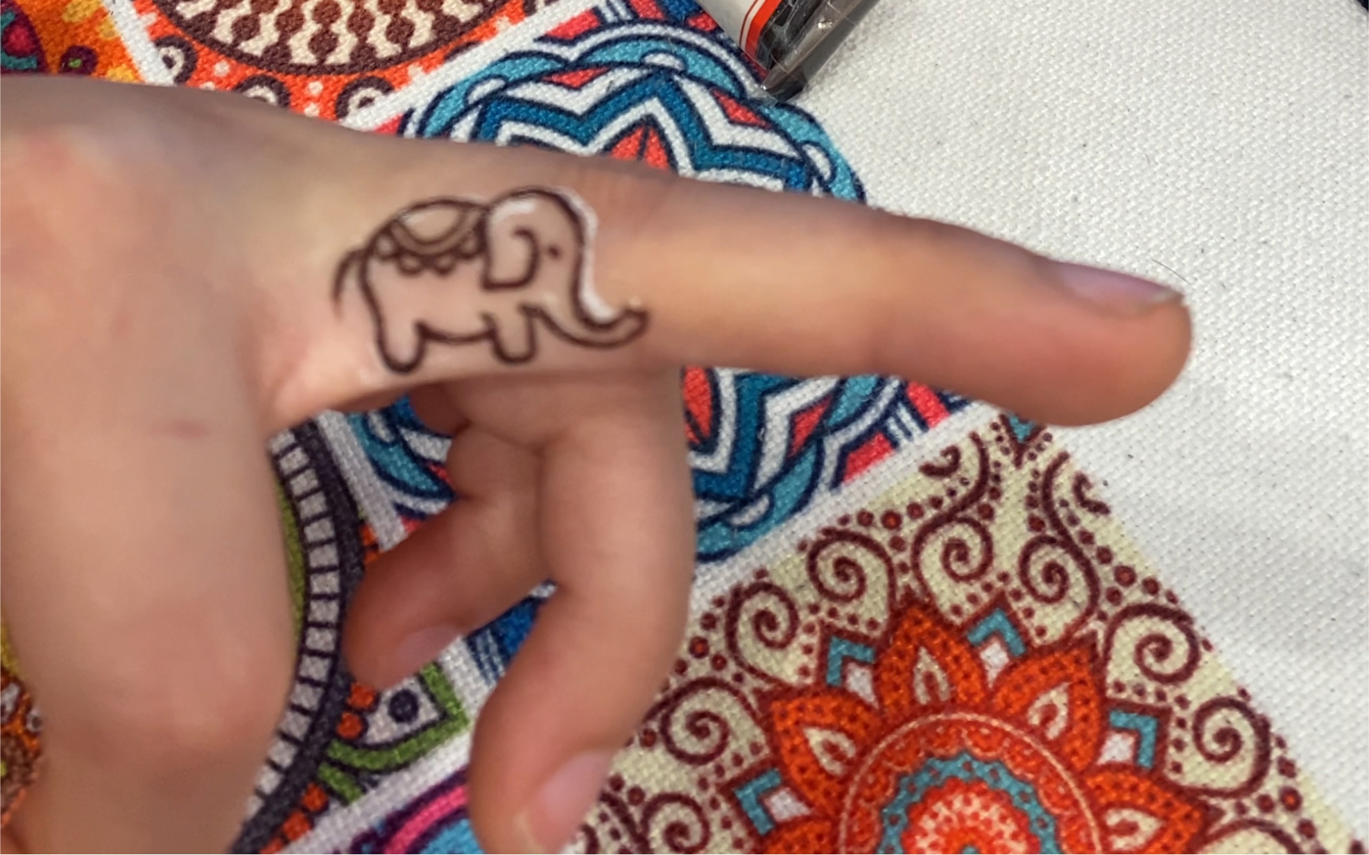 海娜手绘手指上的大象