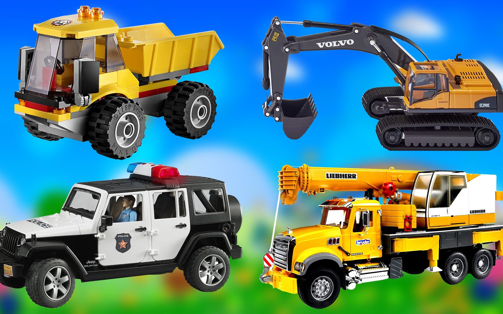 工程车乐园 翻斗车挖掘机警车吊车 工程车大合集