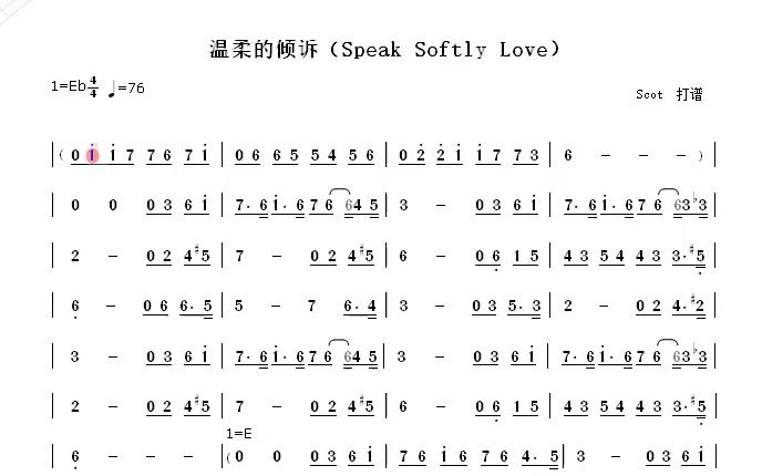 [图]温柔的倾诉（Speak Softly Love）--伴奏--动态简谱