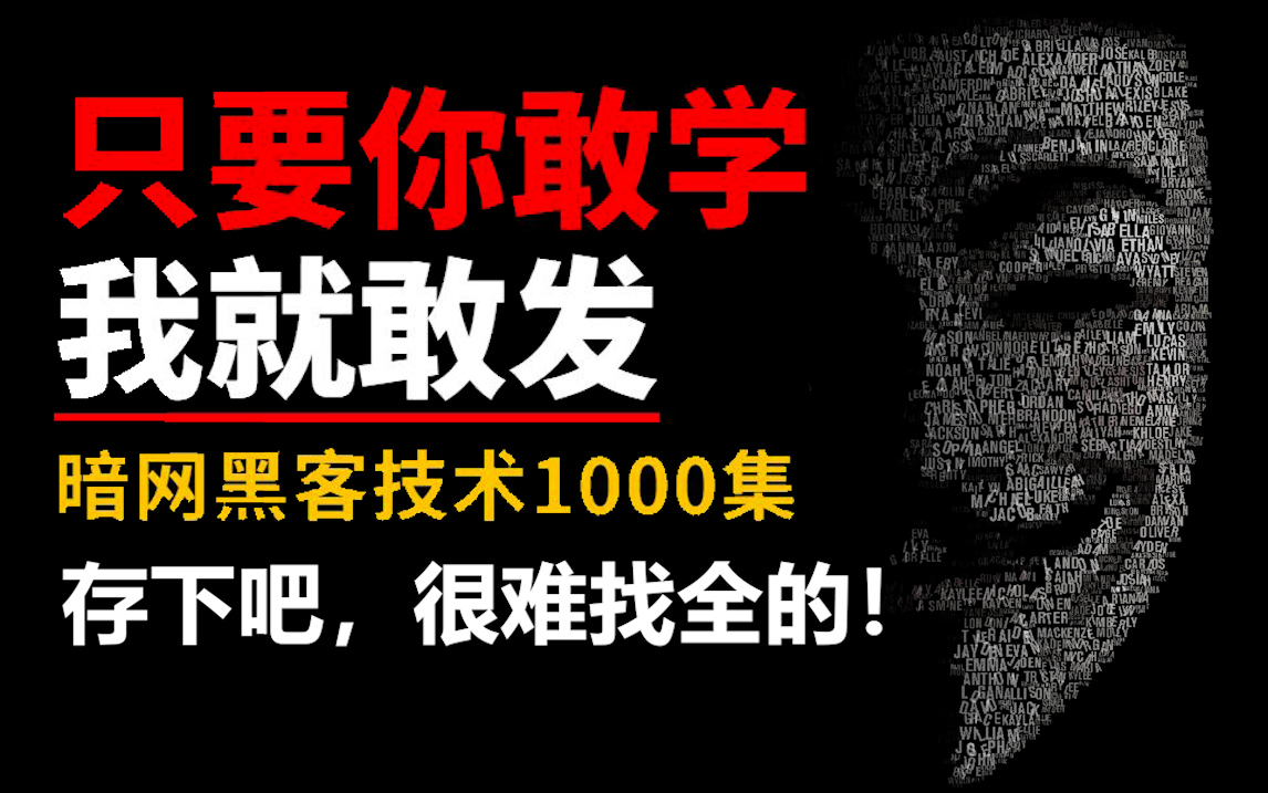 存下吧,很难找全的!暗网黑客技术1000集,从入门到入狱,只要你敢学,我就敢教!哔哩哔哩bilibili