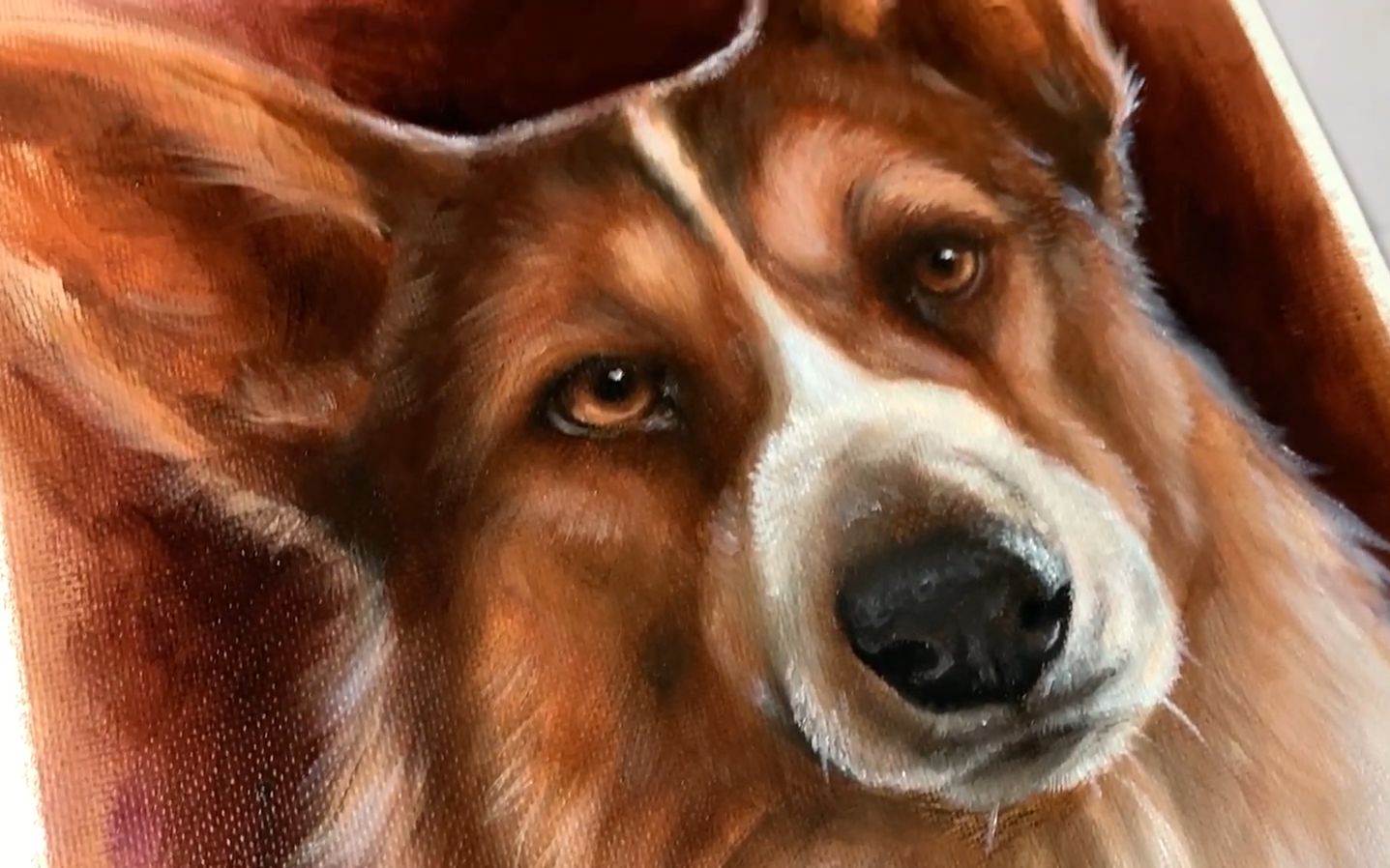 油画一幅柯基犬