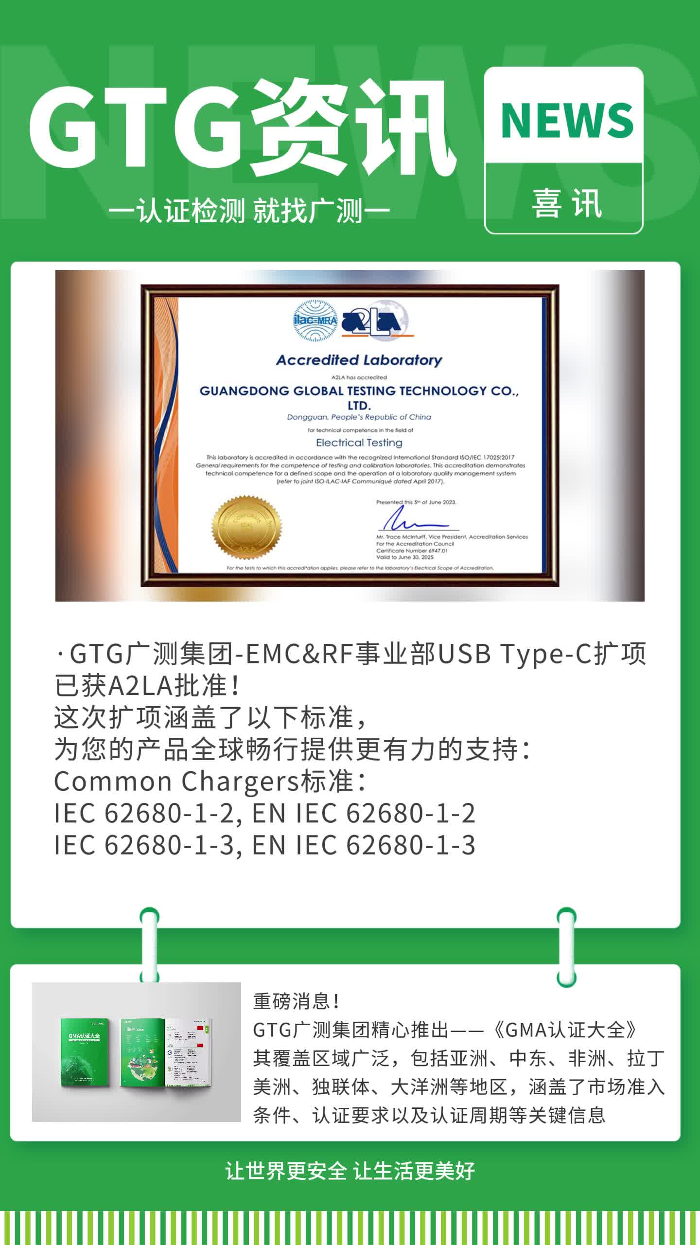 GTG广测集团已获A2LA批准,IEC 62680标准成功扩项哔哩哔哩bilibili