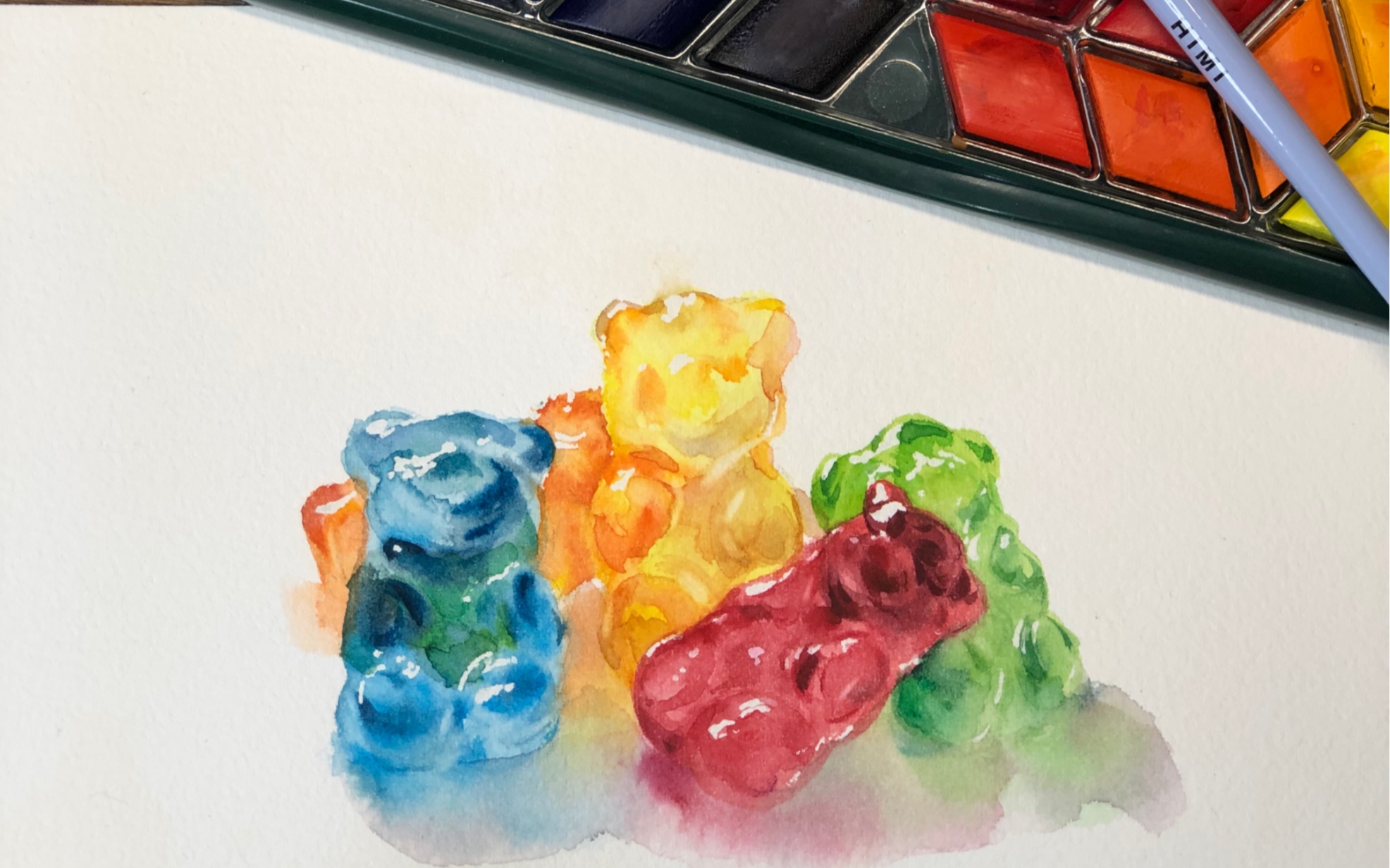 用水彩画几只可爱的小熊软糖/米娅水彩测评/水彩画过程_哔哩哔哩_bili