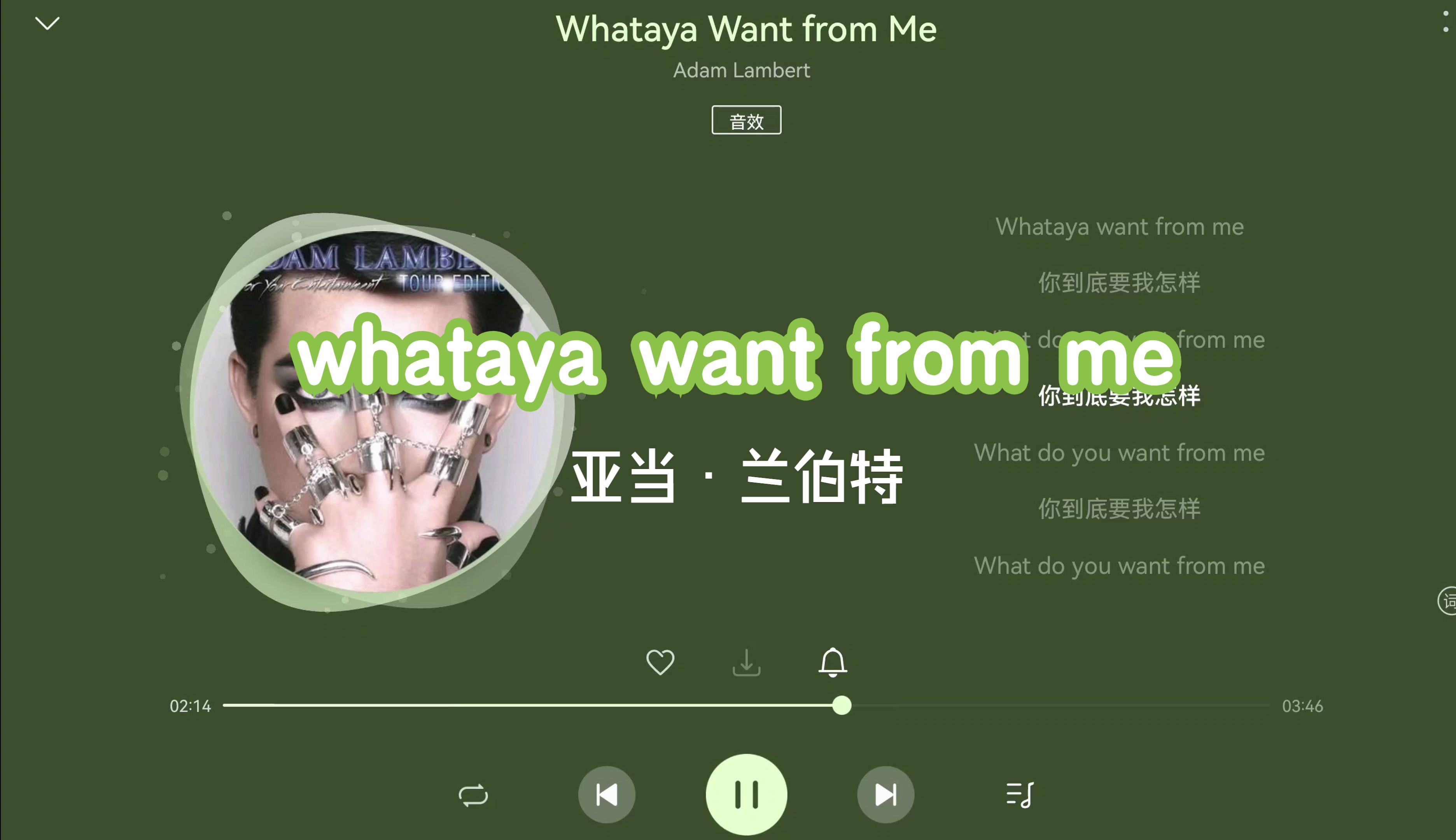 [图]【无损Hi-Res】亚当·兰伯特《whataya want from me》“So what do you want from me”-4K