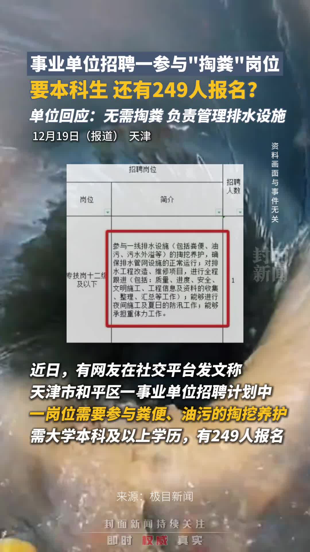 事业单位招聘一参与“掏粪”岗位,要本科学历,还有249人报名?单位回应哔哩哔哩bilibili