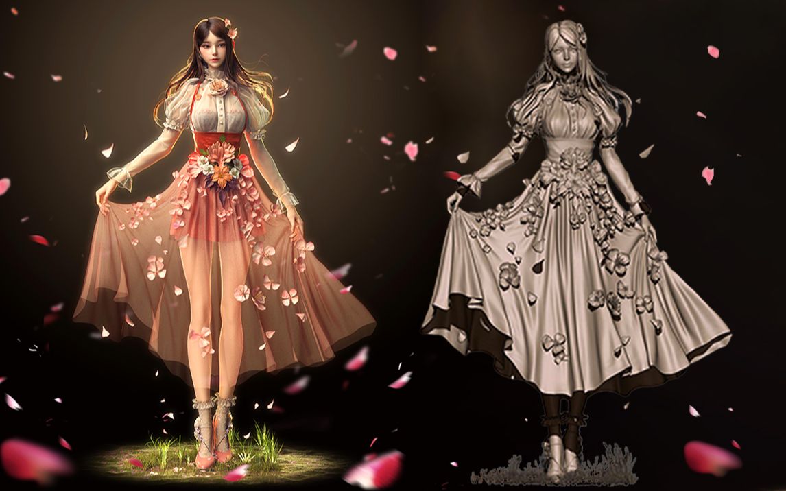 【zbrush md服装布料】次世代女性高定裙子制作教程,zbrush高模详细