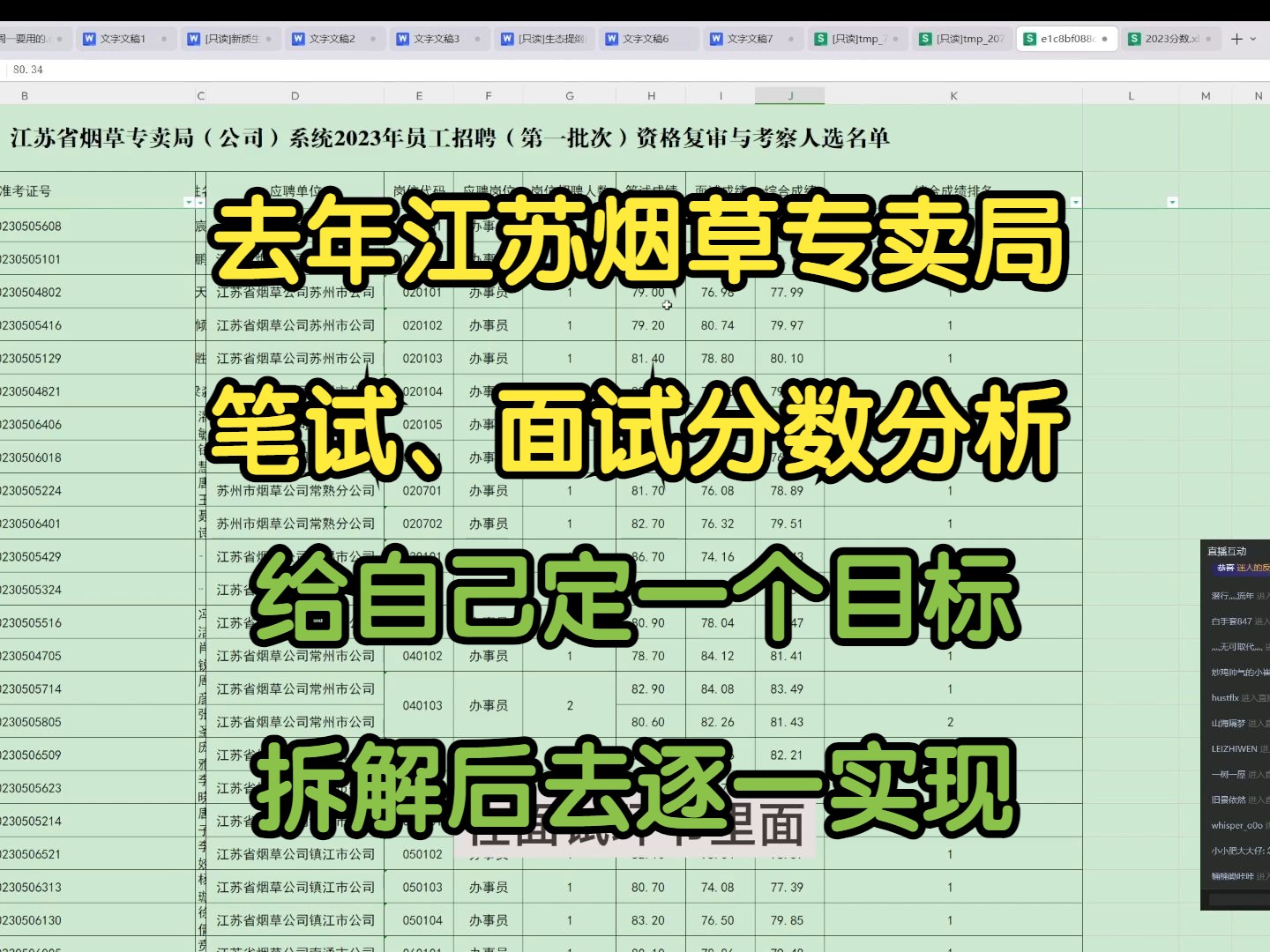 去年江苏烟草专卖局笔试、面试分数分析,给自己定一个分数目标,拆解后去逐一实现哔哩哔哩bilibili