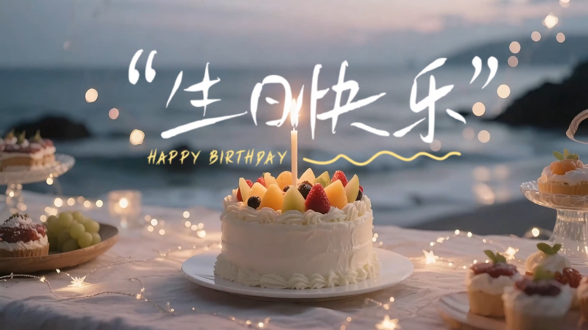 海景生日快乐背景素材