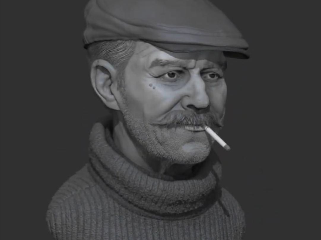 素描版3d建模写实角色半身像