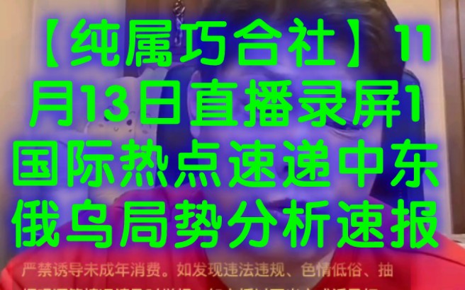 【纯属巧合社】11月13日直播录屏1国际热点速递 中东俄乌局势分析速报 汇总俄罗斯 乌克兰 以色列 美国 伊朗 巴勒斯坦 俄乌局势 巴以冲突 黎以冲突 黎巴嫩...