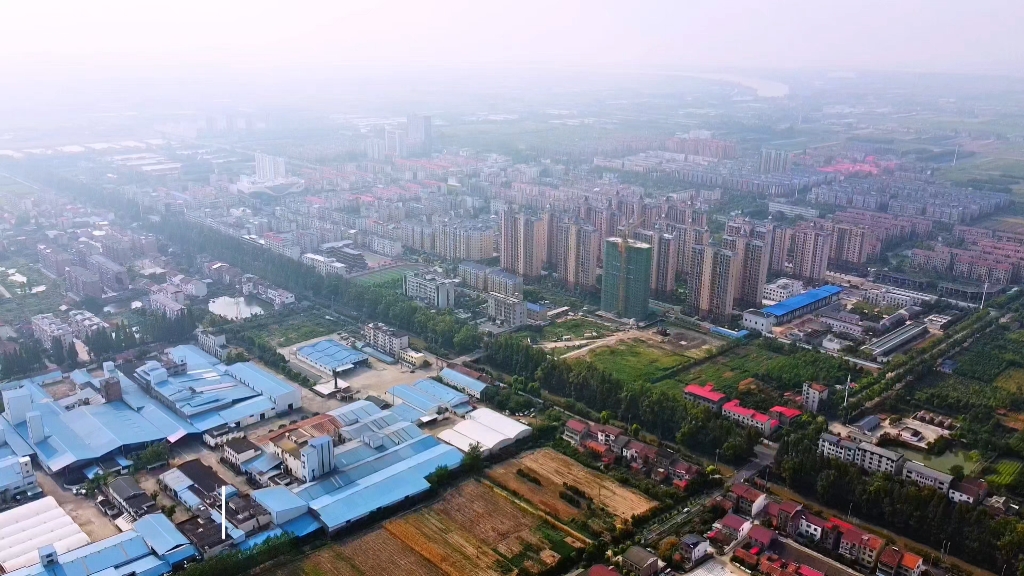 航拍岳阳市君山区挂口君山大道君山区餐饮店君山区饭店