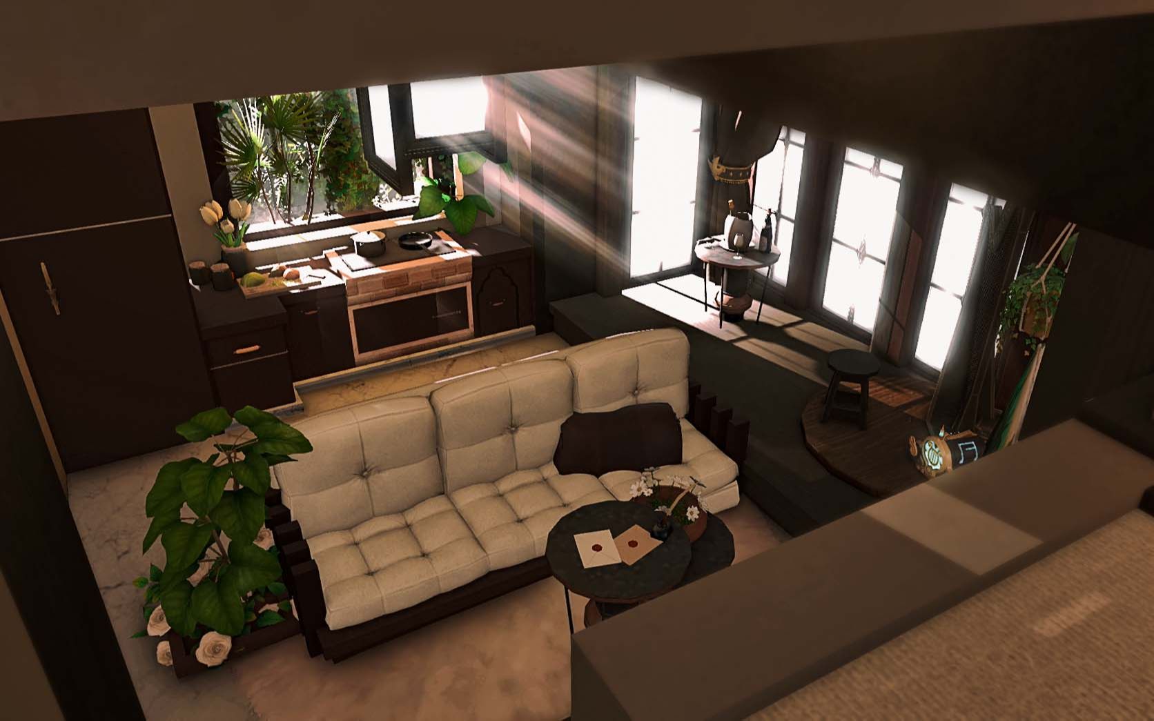 【ff14装修展示 | s房】低亮白棕现代独居公寓