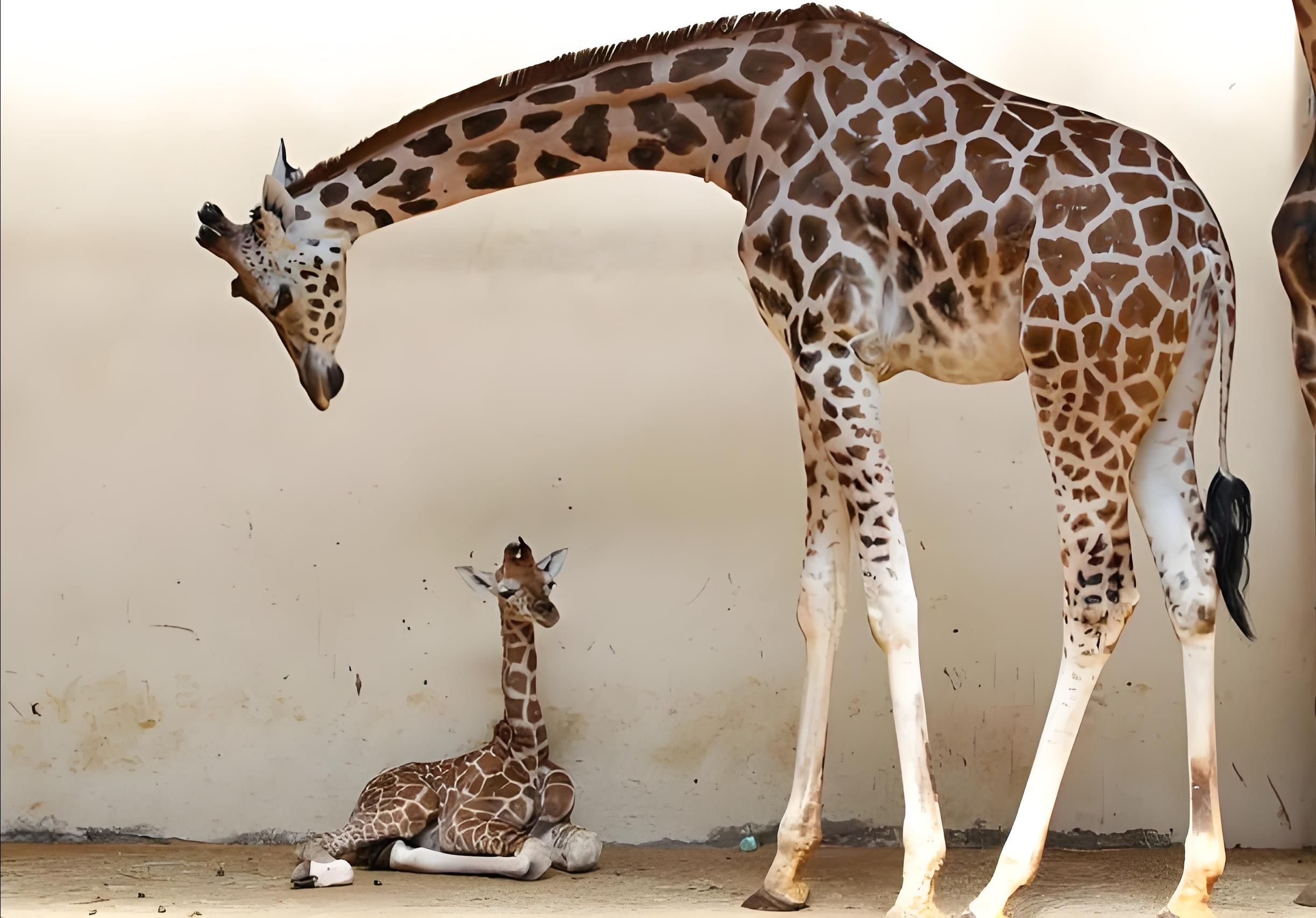 长颈鹿妈妈鼓励孩子