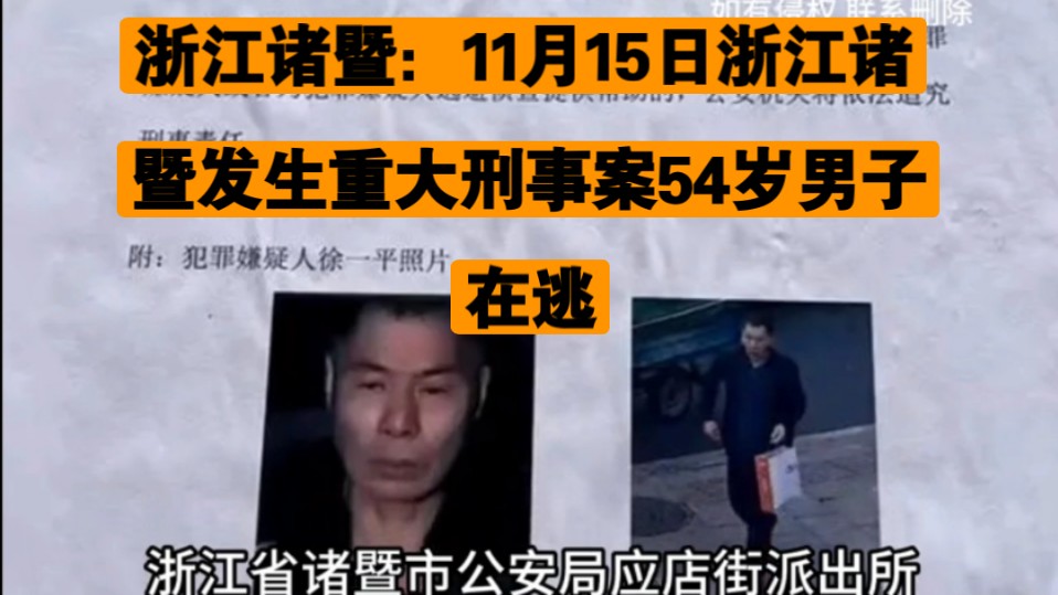 浙江诸暨:11月15日,浙江诸暨发生重大刑事案,54岁男子在逃哔哩哔哩bilibili