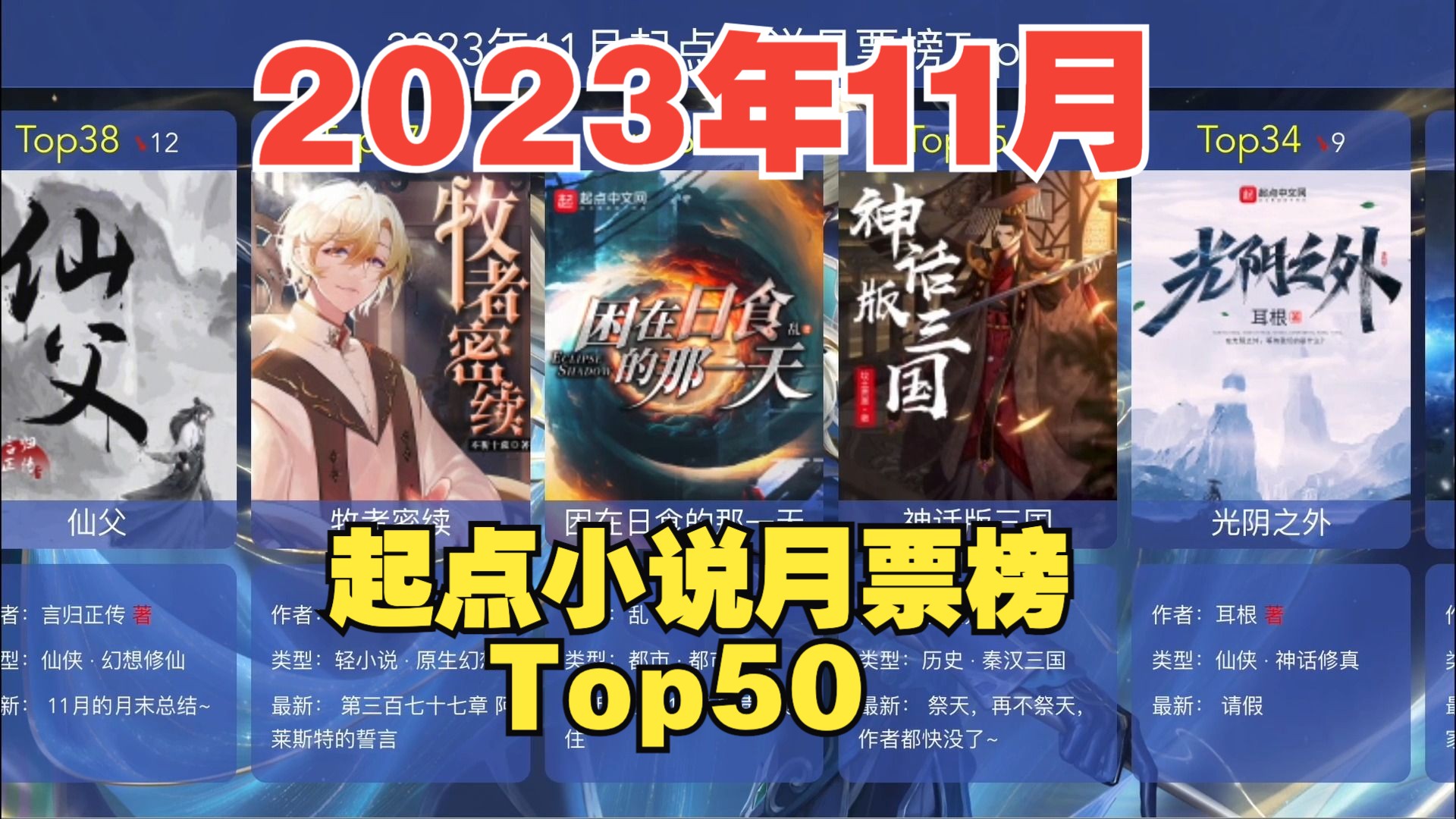 2023年11月起点小说月票榜Top50哔哩哔哩bilibili