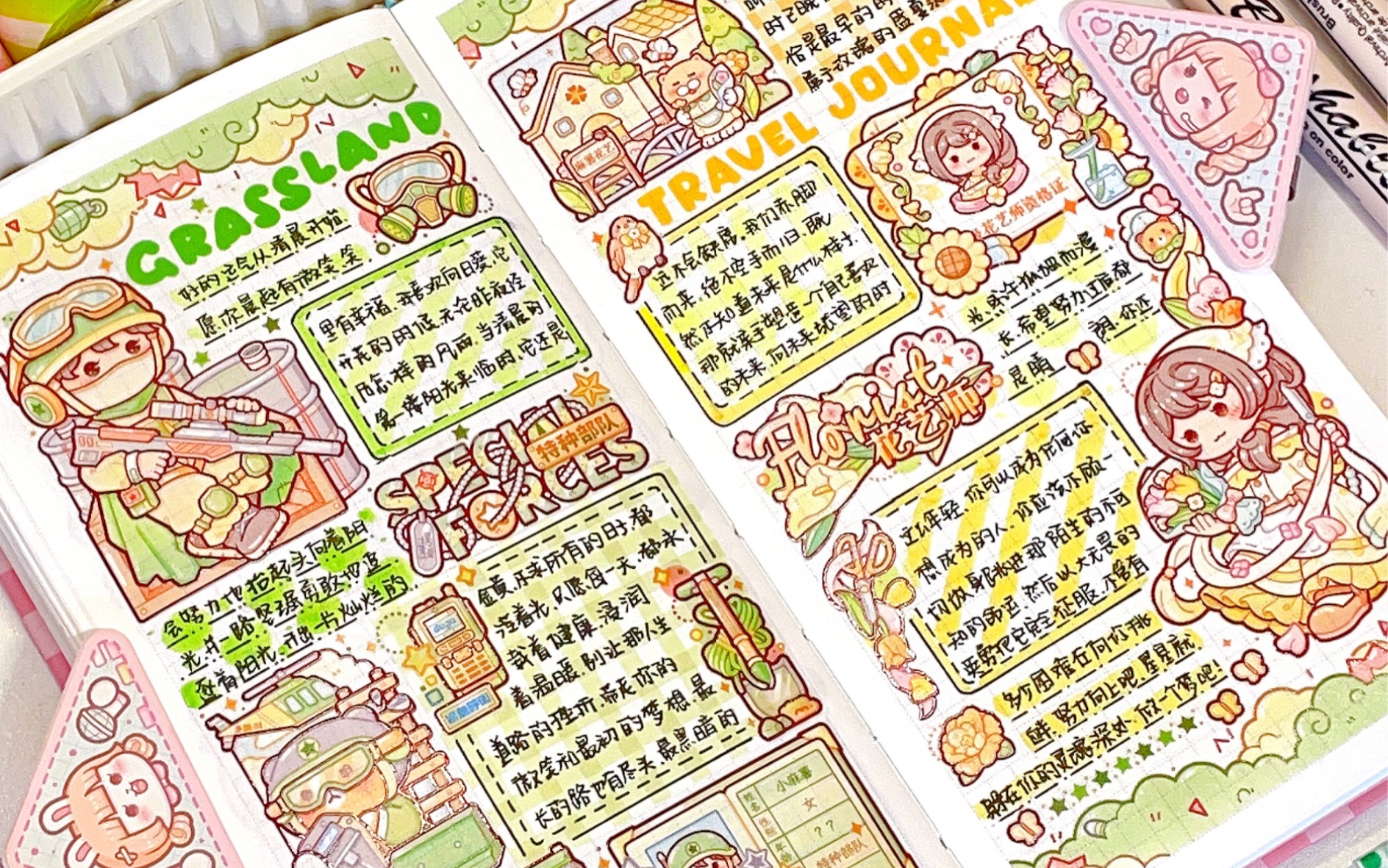 小麻薯梦想职业手帐排版 小麻薯黄绿色手帐排版来啦