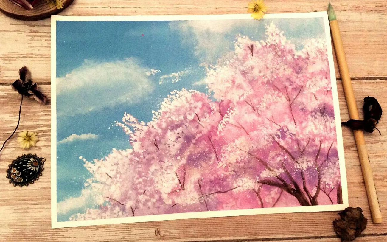 樱花树的画法水彩笔图片