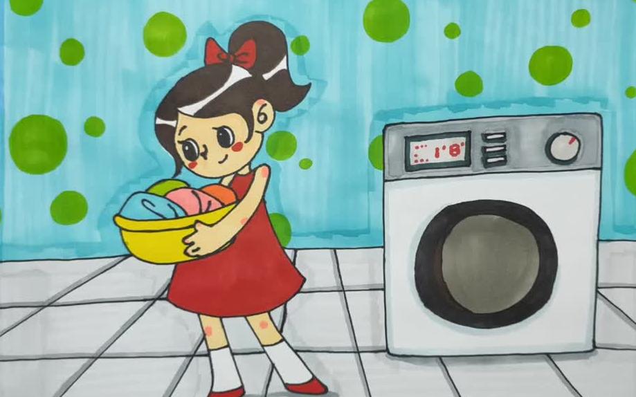 马克笔手绘 我的假期生活,做家务.这又是哪个小可爱的作业呀