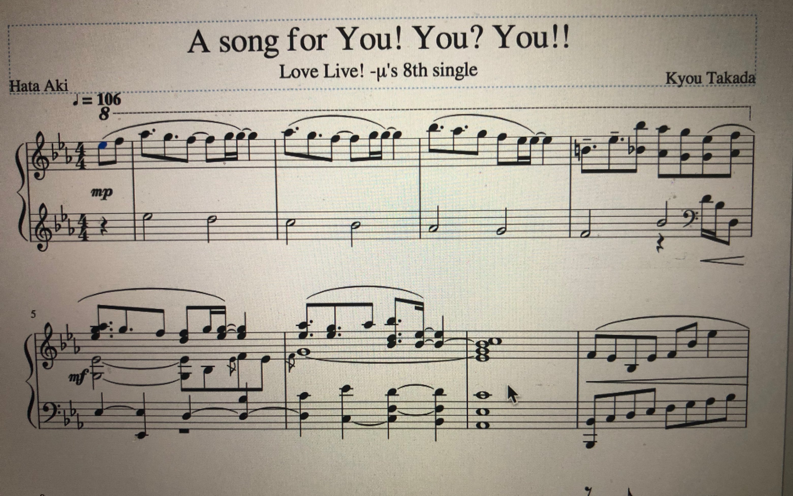 [图]【YU】草稿- A song for you！ You？ You！！ 短版 Love Live！ 钢琴谱 缪斯