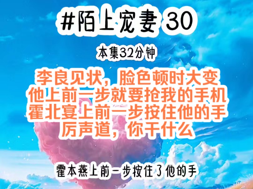 [图]《陌上宠妻 30》李良见状。脸色顿时大变，他上前一步就要抢我的手机，霍北宴上前一步按住他的手，厉声道，你干什么