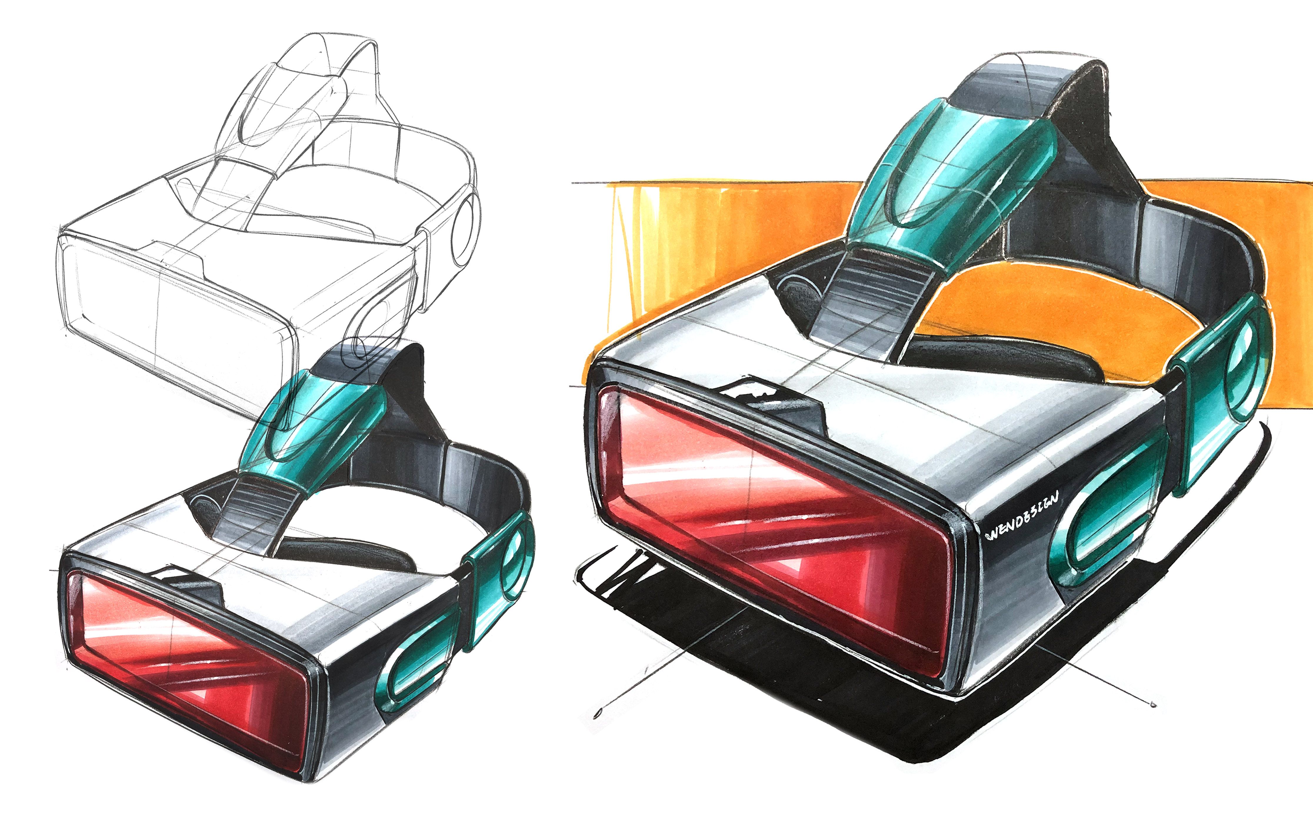 工业设计手绘/产品设计手绘——vr眼镜马克笔上色