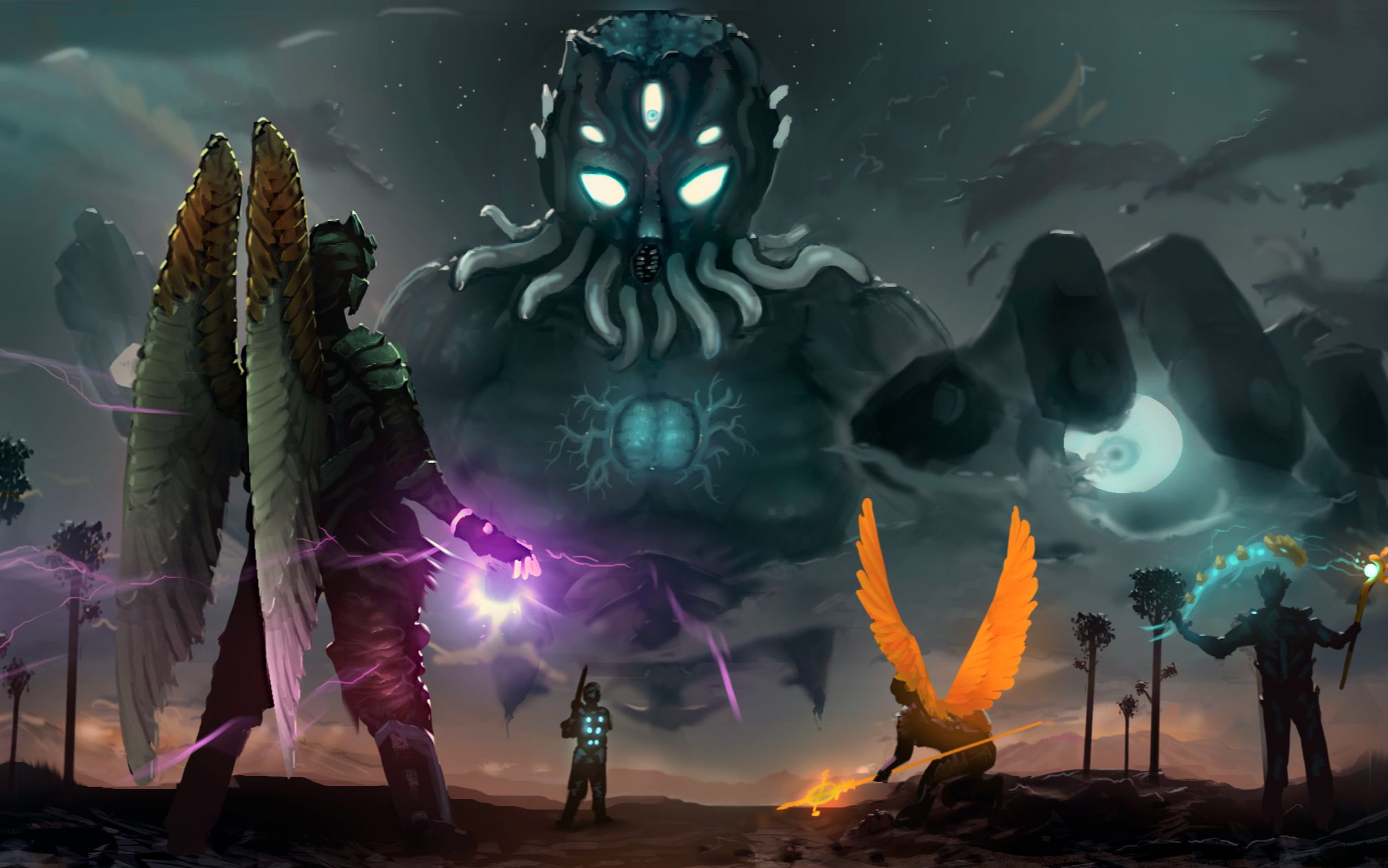 泰拉瑞亚噬魂之心模组魔神之子特战队与灾厄boss群激战的现场画面