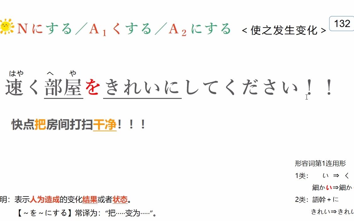 综合日语第一册日语初级语法132をにする使之发生变化132跟着花酱学