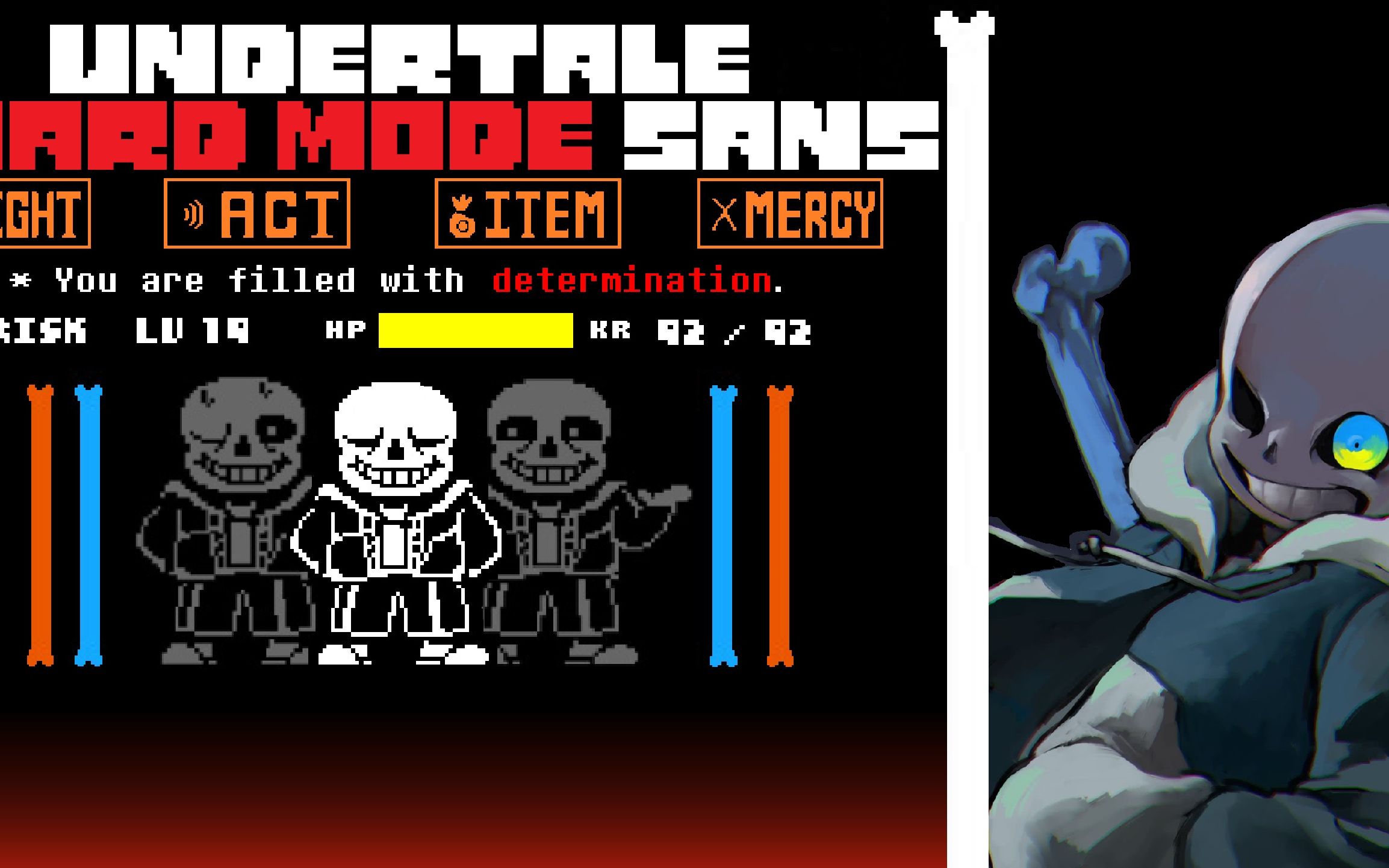 [hard mode sans fight by siki]弹幕削弱版困难sans全阶段一命通关!