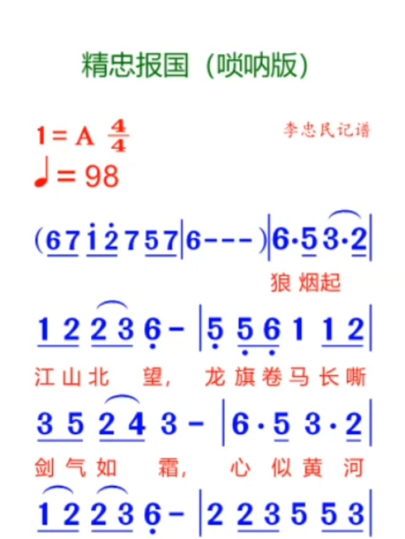 精忠报国(唢呐版)简谱哔哩哔哩bilibili