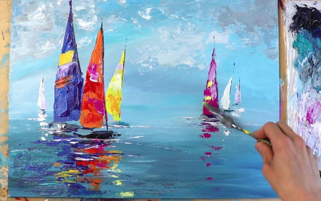 【丙烯画】【绘画教程】抽象画风格的彩色帆船Colorful Sail Boats  Abstract Painting哔哩哔哩bilibili