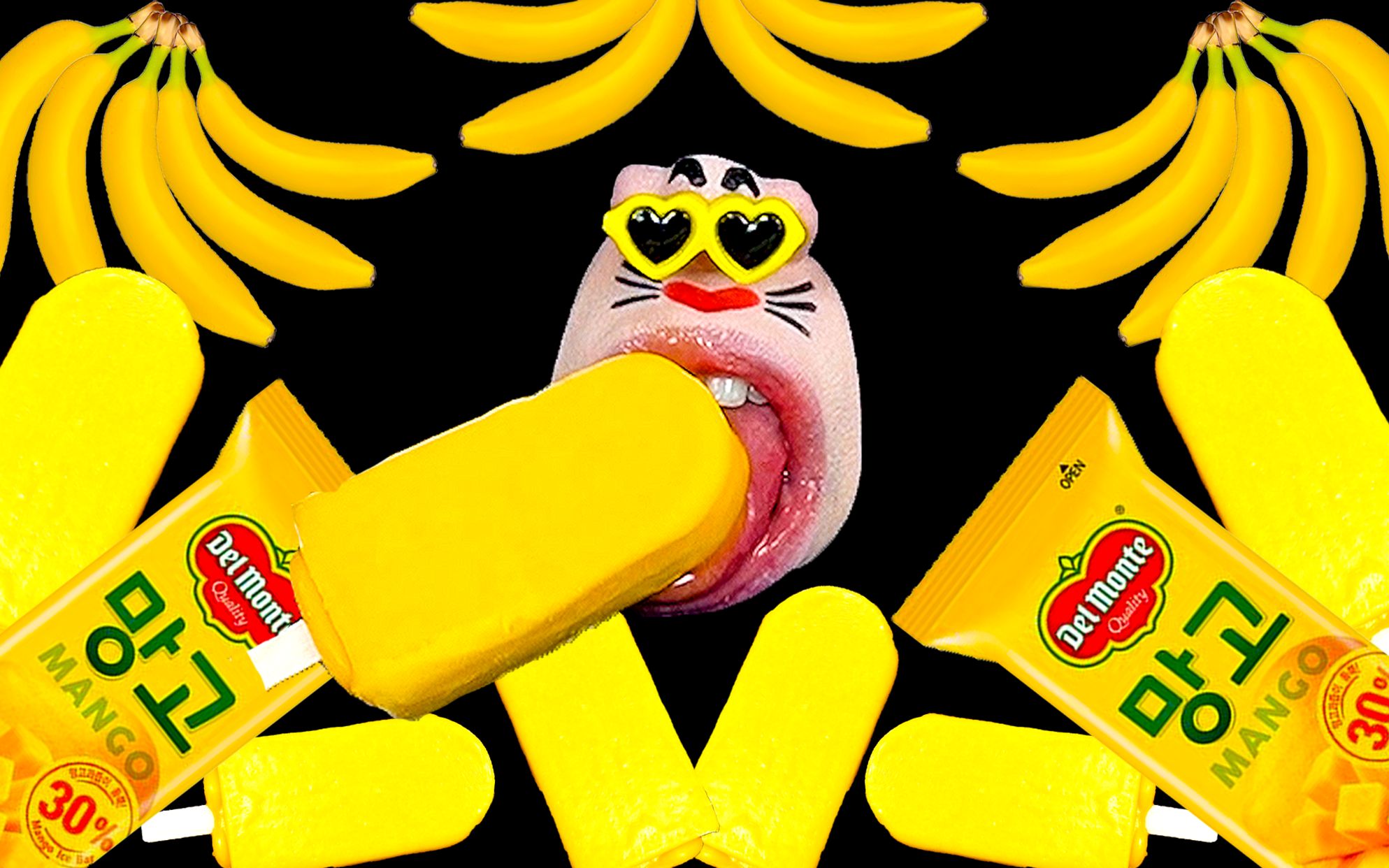 realmouth黄色食物芒果冰淇淋和甜香蕉黄色仙女