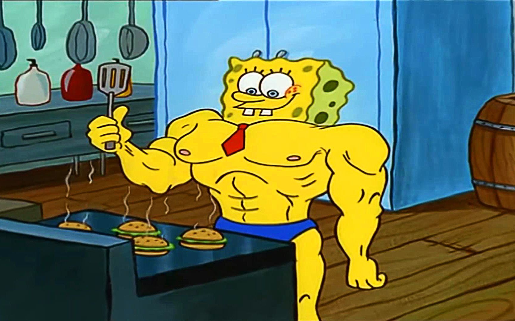 海绵宝宝拥有强壮的肌肉 但是连一杯水都举不起来