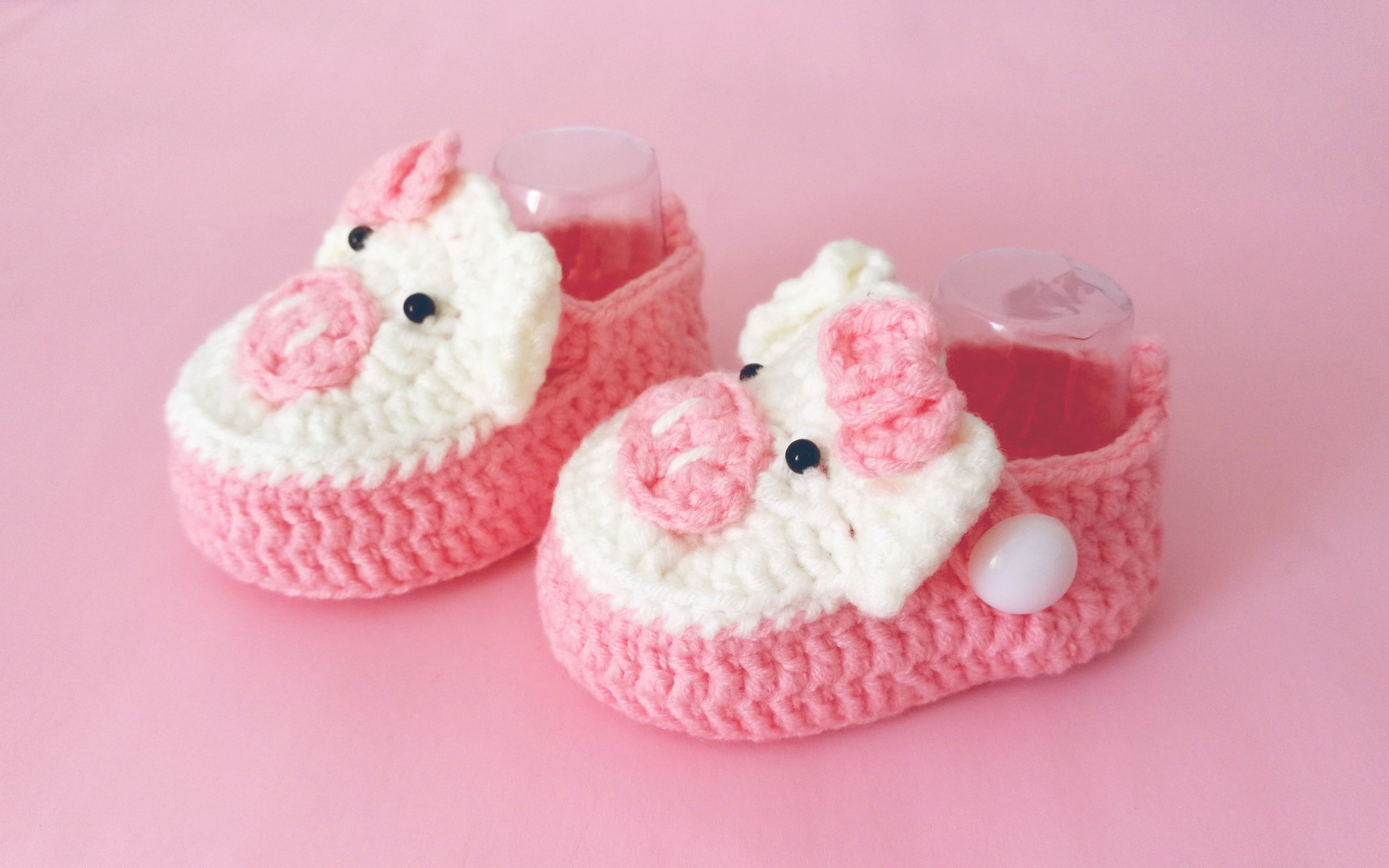 手工钩针宝宝学步鞋 卡通猪猪婴儿鞋编织教程 第一集