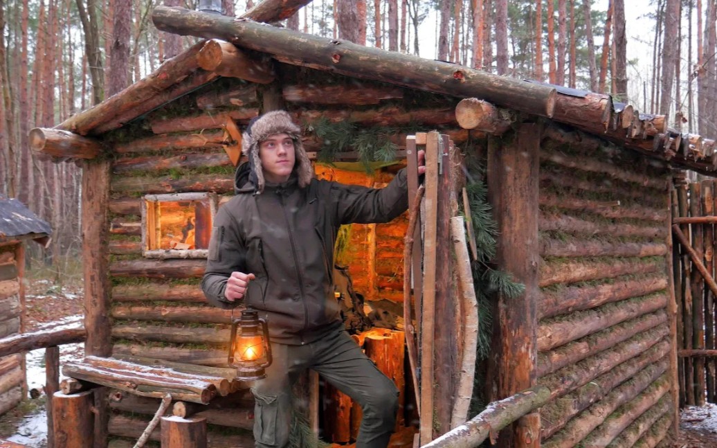 小伙荒野建造搭建木屋第一集