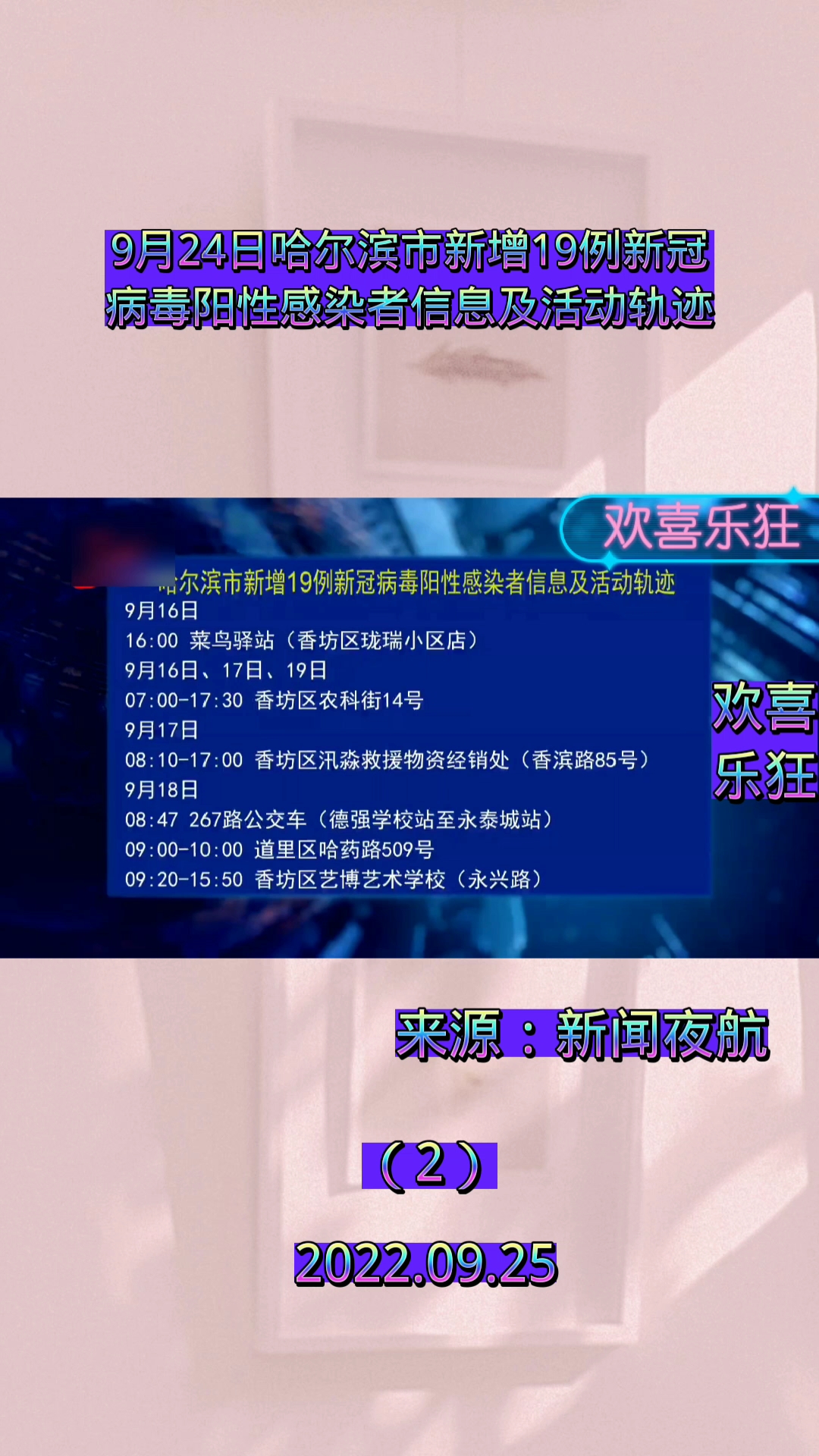 9月24日哈尔滨市新增19例新冠病毒阳性感染者信息及活动轨迹|新闻夜航(2) #新闻夜航哔哩哔哩bilibili