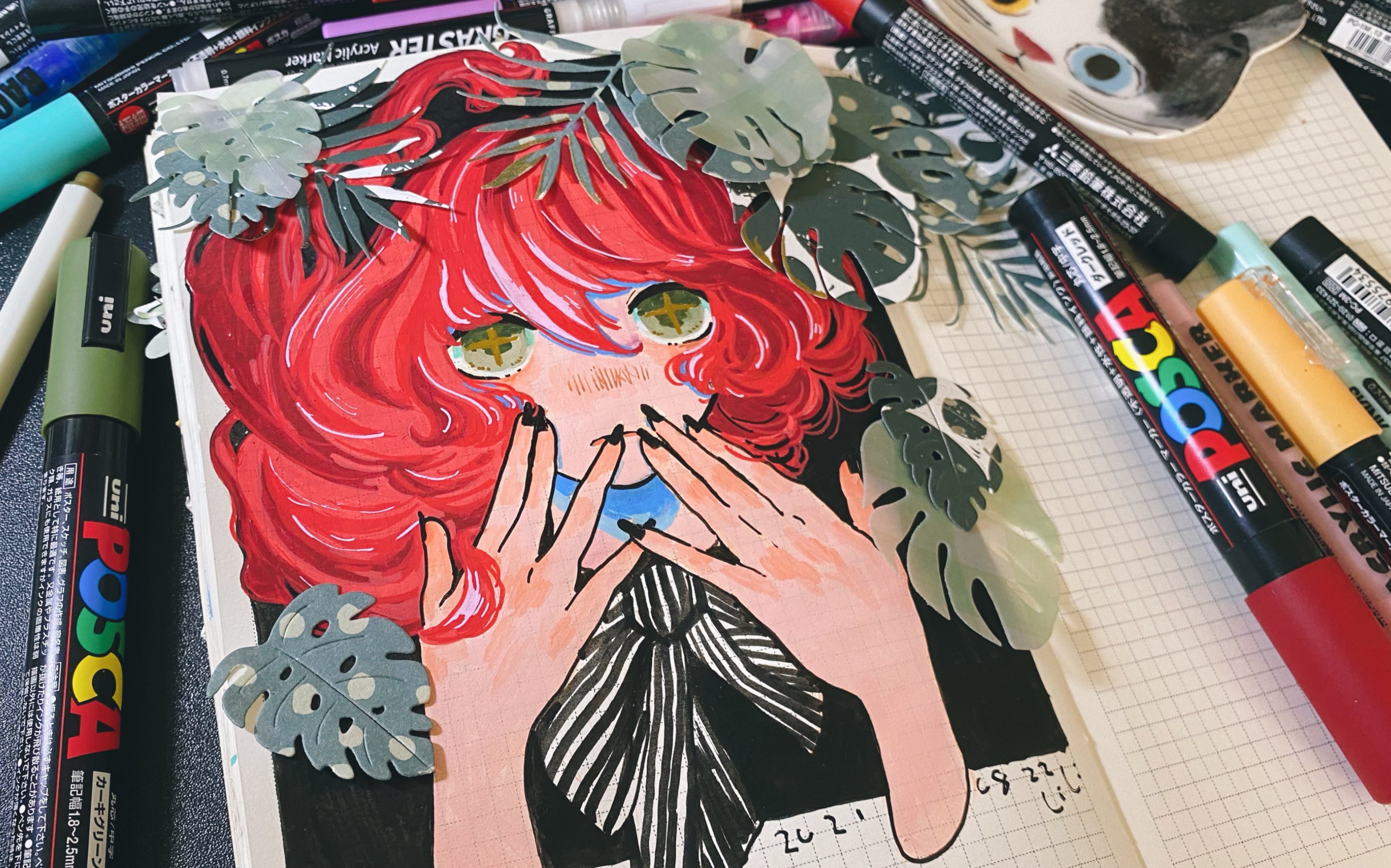 【丙烯马克笔】龟背叶下的少女 晚安(61020653610207 )