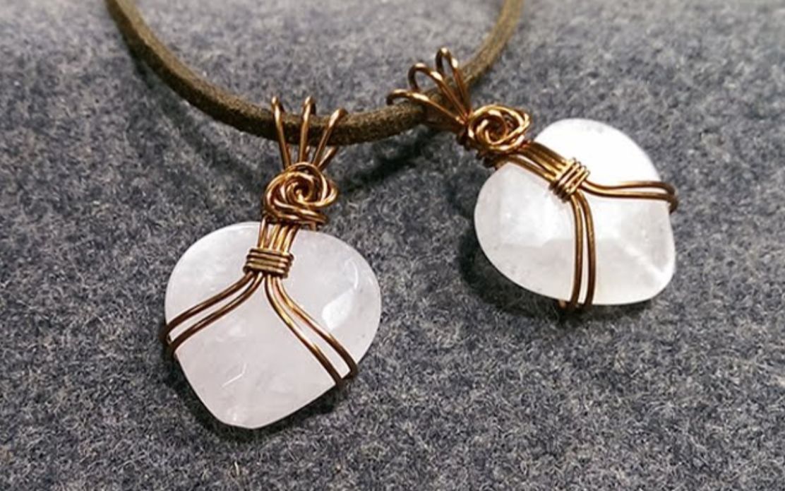 手工制作精美首饰,用铜丝包裹的心形吊坠石头【能工巧匠lananh】