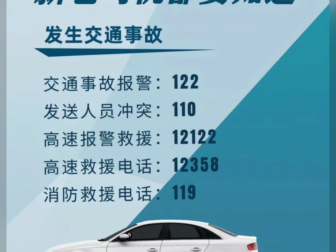 新老司机都要知道发生交通事故交通事故报警:122发送人员冲突:110高速