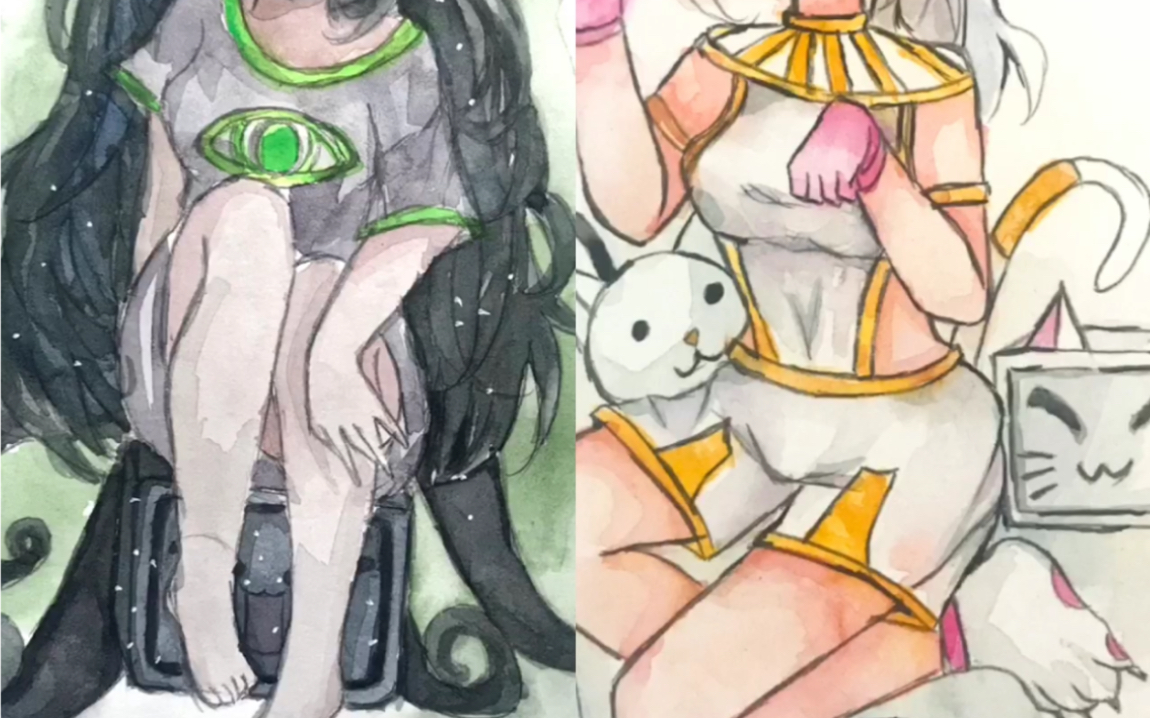 【水彩】小电视拟人～(喵星人 星空克苏鲁_哔哩哔哩_bilibili