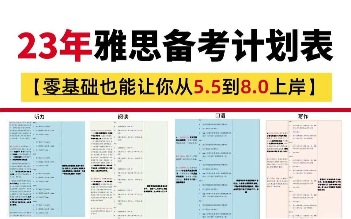 【雅思备考计划表】23年最新雅思备考计划表!零基础也能从5.5到8.0上岸!!!别再盲目备考啦!!哔哩哔哩bilibili