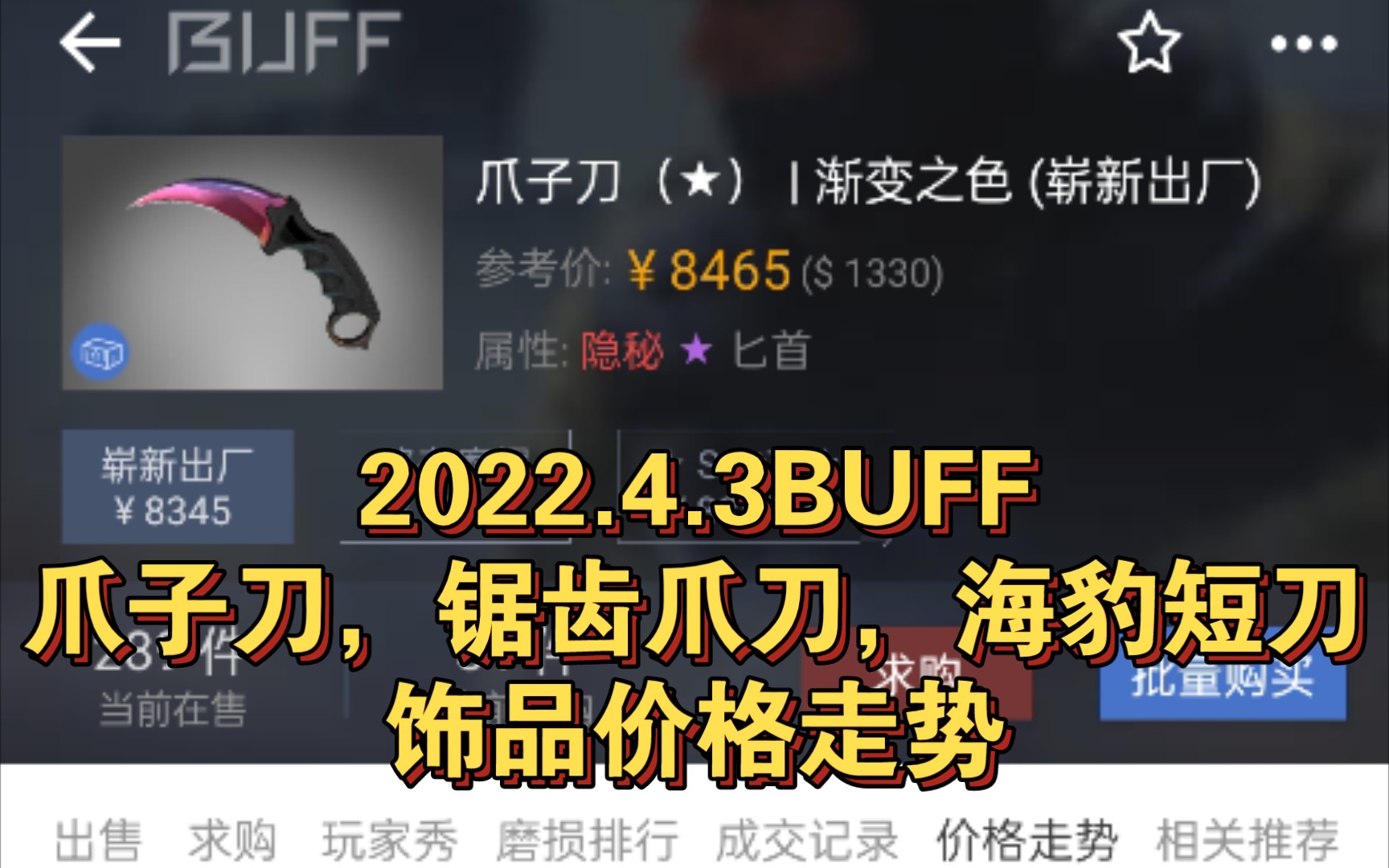 2022.4.3BUFF爪子刀,锯齿爪刀,海豹短刀饰品价格走势哔哩哔哩bilibiliCSGO