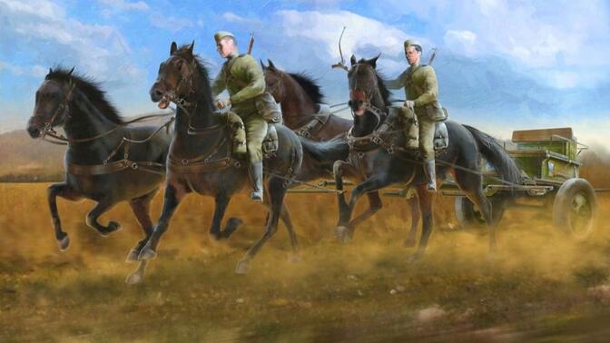 【#132模型开盒测评】 icm 35481 苏联马匹 牵引limber 52-r-353m火炮