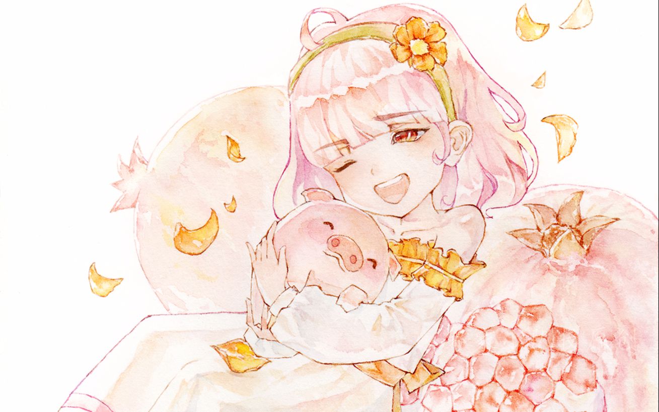 活动作品水彩手绘教你画一位可爱的石榴拟人