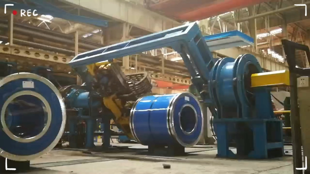 钢卷全自动打捆机径向打捆实拍,钢卷,管,锭等各种原材料打捆设备,码垛